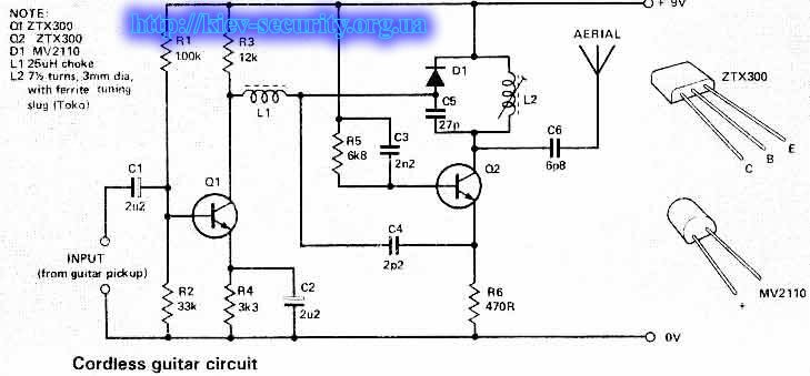 Cordless guitar transmitter